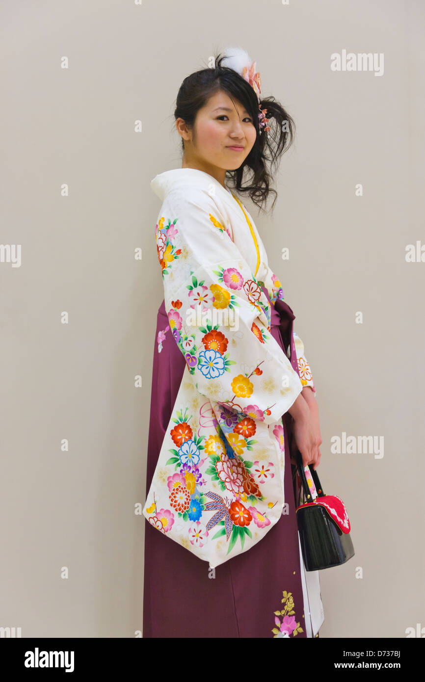 Girl in Kimono, traditional Japanese dress, Japan Stock Photo