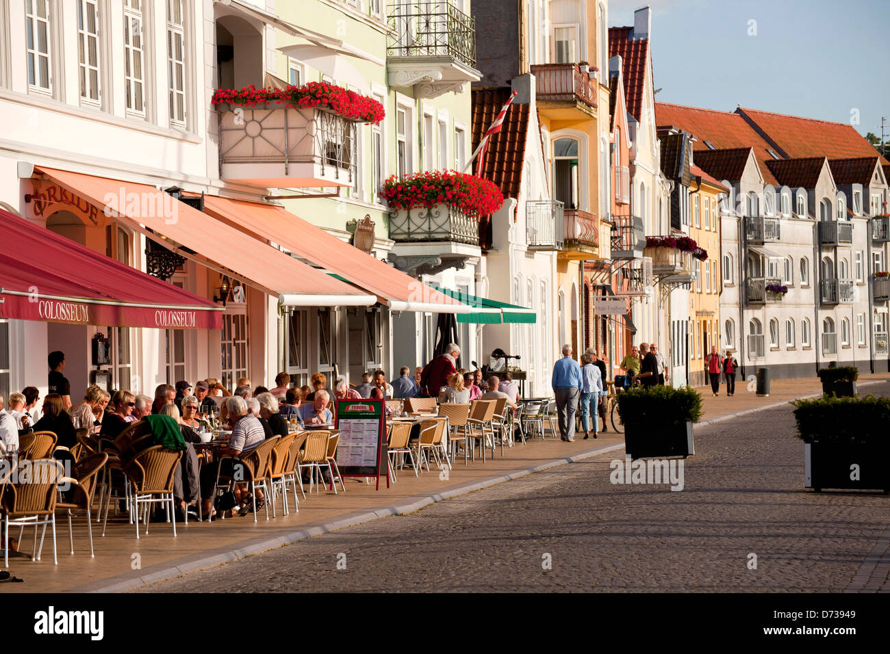 Lively street cafe on the waterfront promenade in Sonderborg, Denmark, Europe Stock Photo
