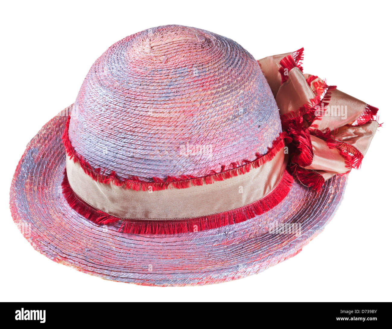 pink woman summer straw hat isolated on white background Stock Photo