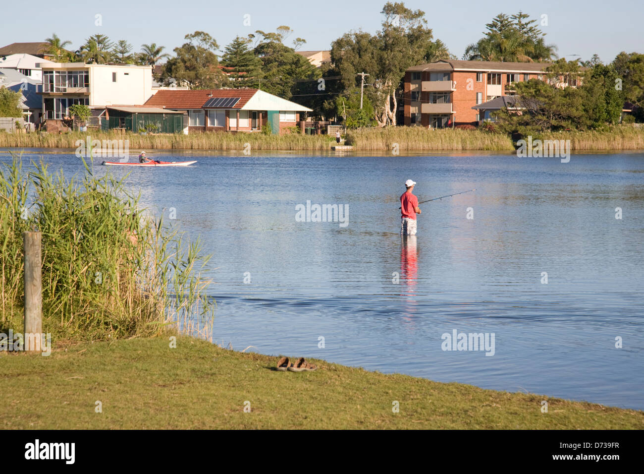 man fishing in narrabeen lake,sydney Stock Photo Alamy