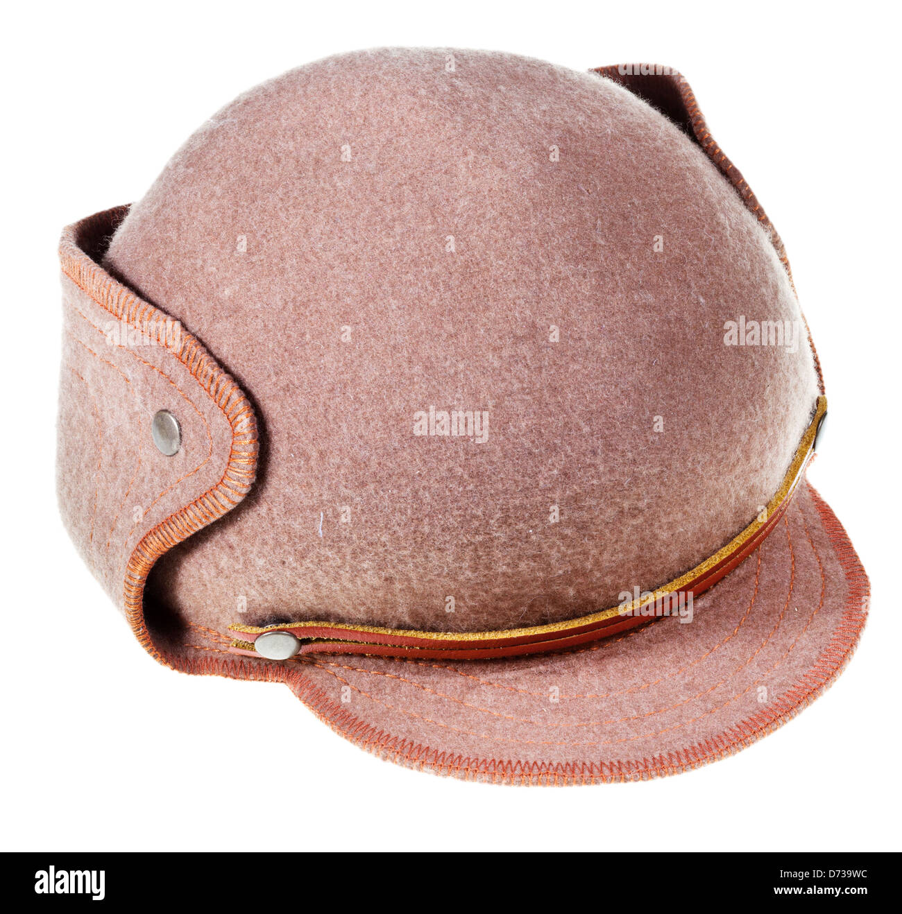 felt soft hat ushanka with cap peak isolated on white background Stock Photo