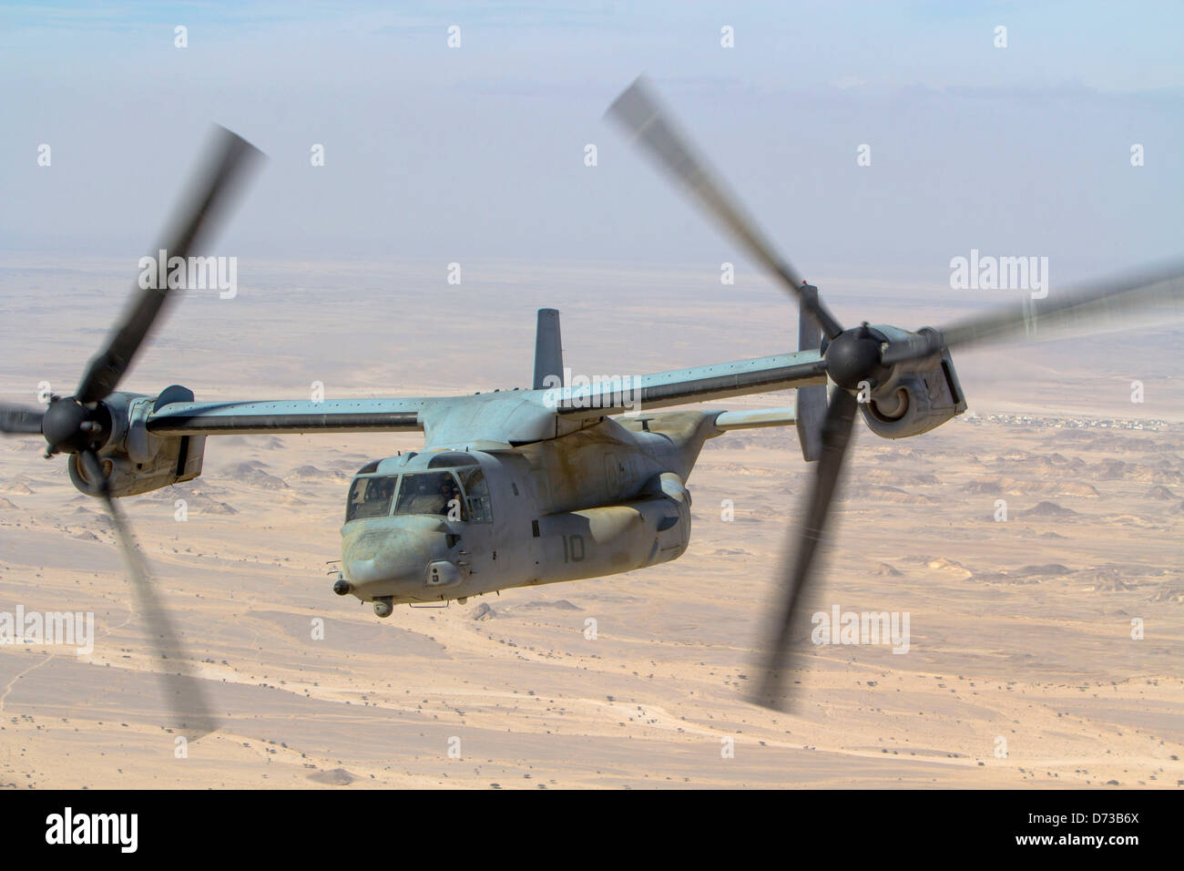 A US Marine Corps MV-22B Osprey in flight during operations April 26, 2013 in Afghanistan. Stock Photo