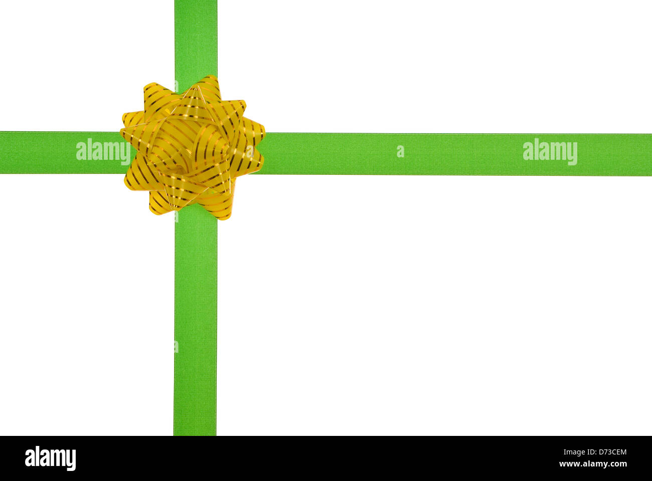 green ribbon with yellow bow on gift Stock Photo