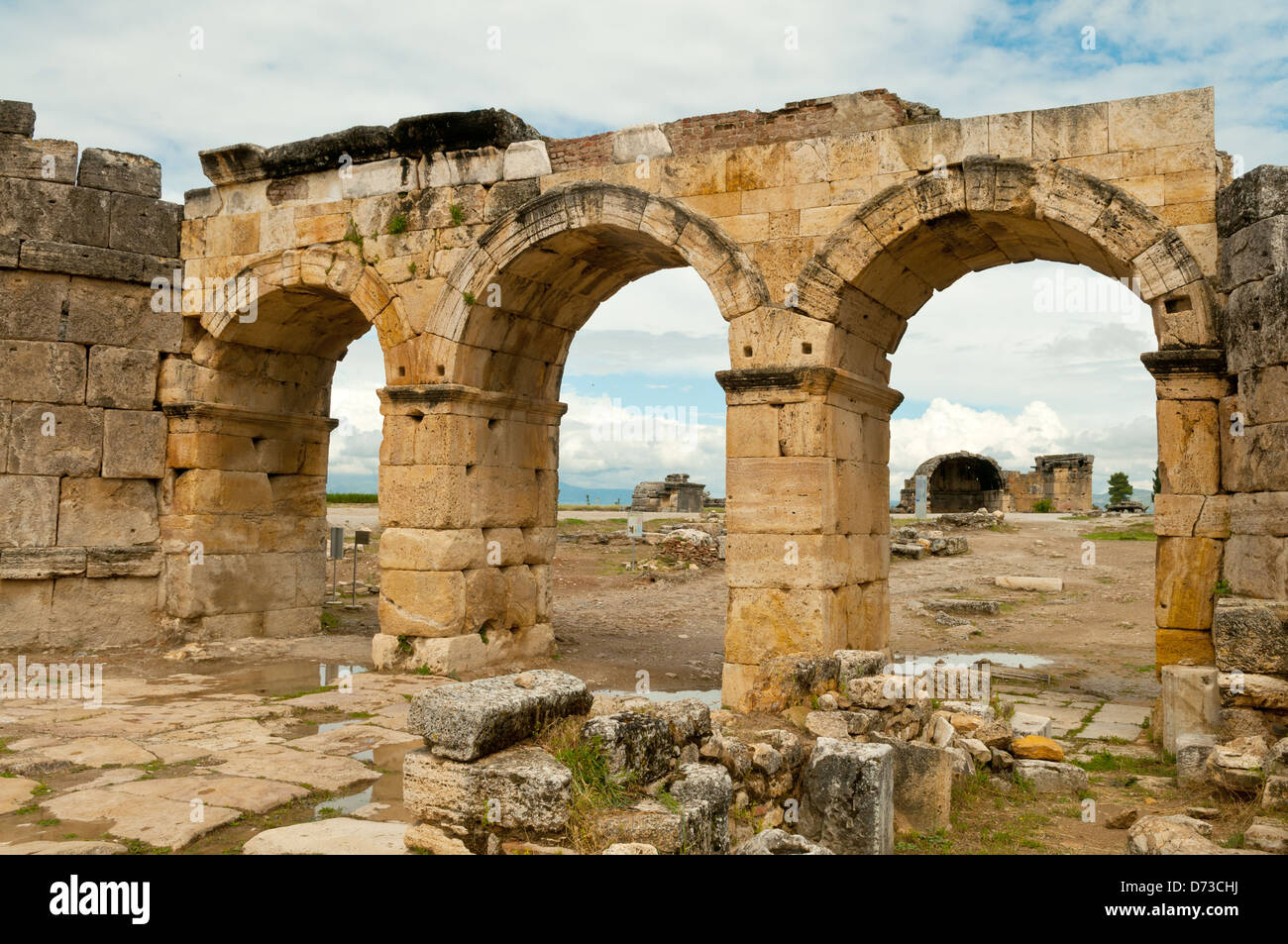 Northern Roman Gate, Hierapolis, Pamukkale, Denizli, Turkey Stock Photo