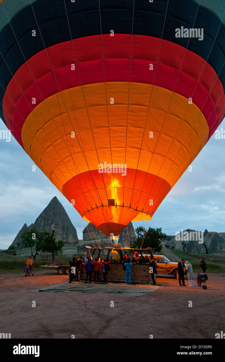 Hot Air Balloon Taking Off, Cappodocia, Nevsehir, Turkey Stock Photo