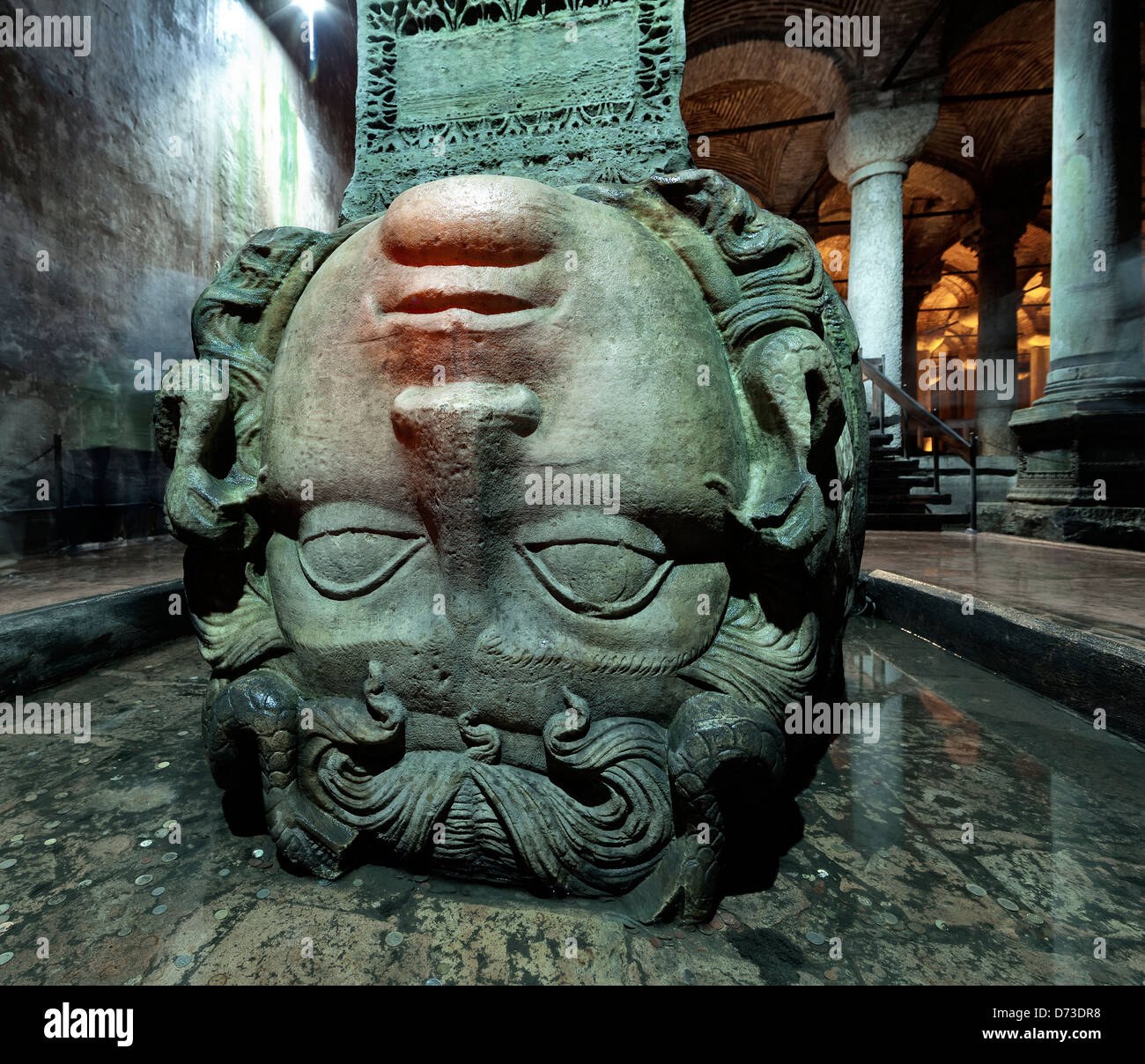 Head of Medusa in underground Basilica Cistern, Istanbul, Turkey Stock