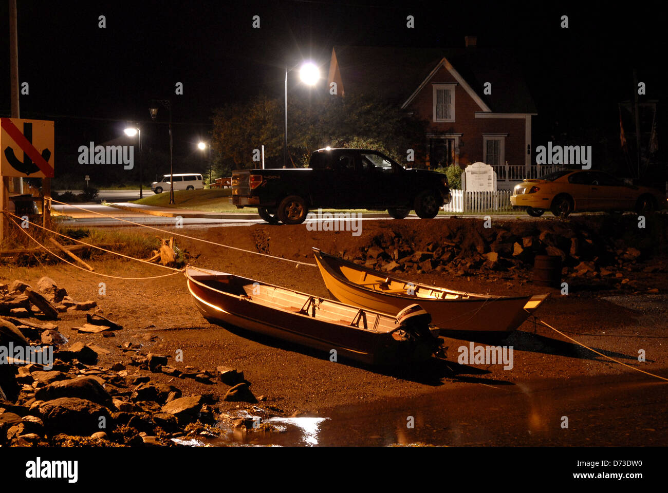 The harbour, Woody Point, Newfoundland, at night Stock Photo