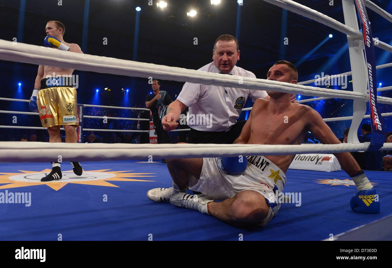 The German European boxing champion Juergen Braehmer (L) celebrates after his victory over