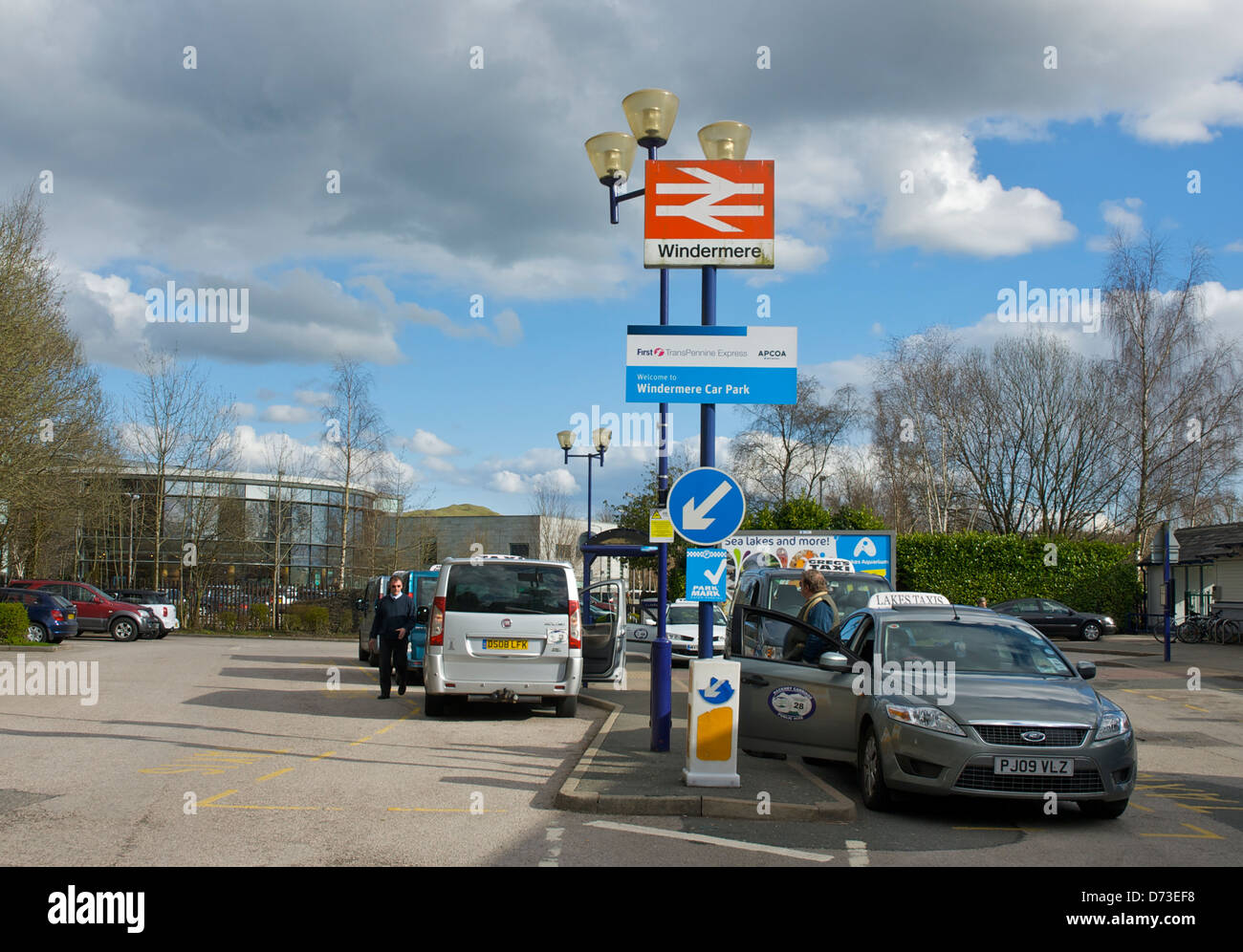 Taxi rank at Windermere railway station, Lake District National Park, Cumbria, England UK Stock Photo