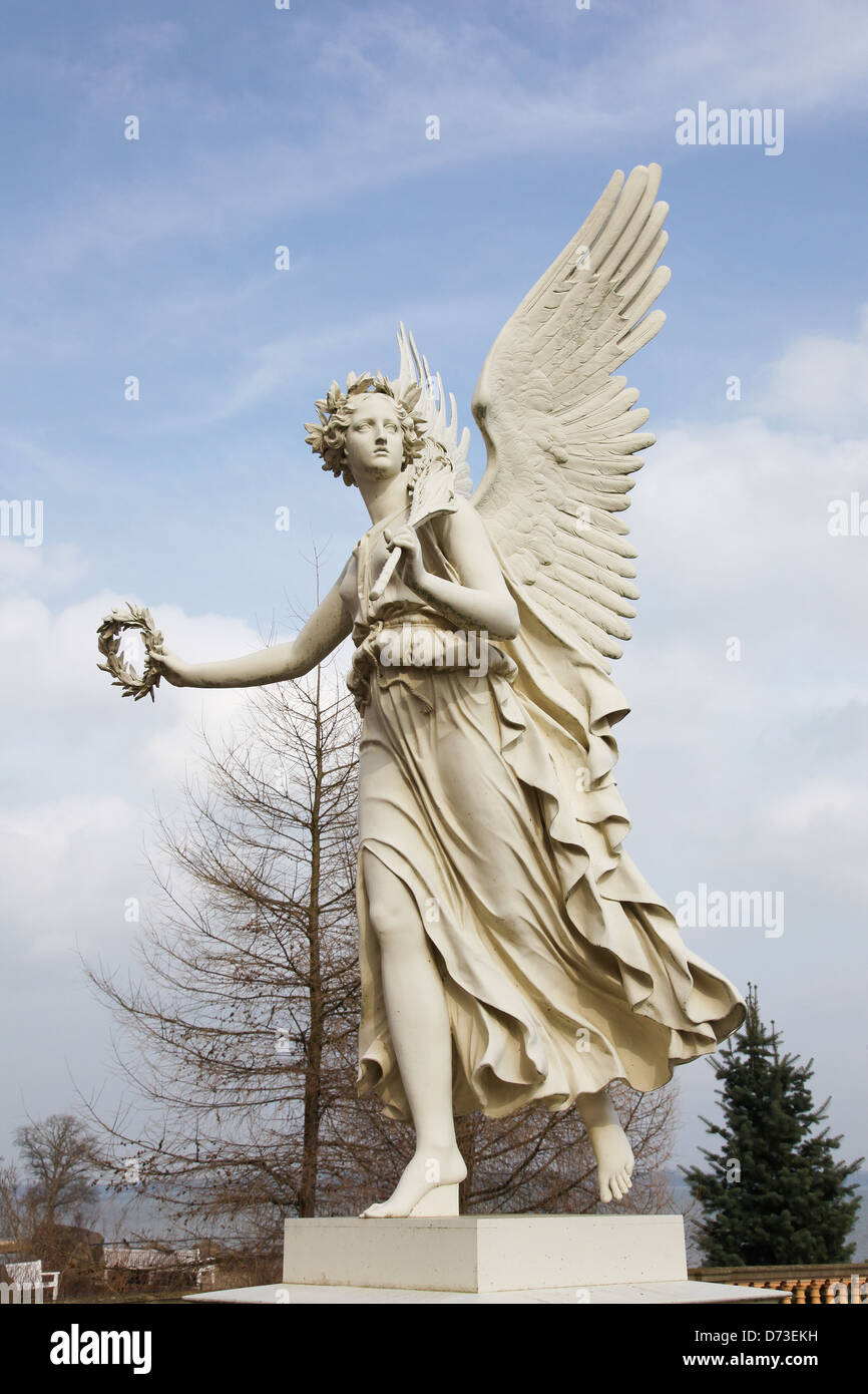 Statue of an angel holding a laurel crown at Schwerin Castle in Schwerin, Mecklenburg-Vorpommern, Germany. Stock Photo
