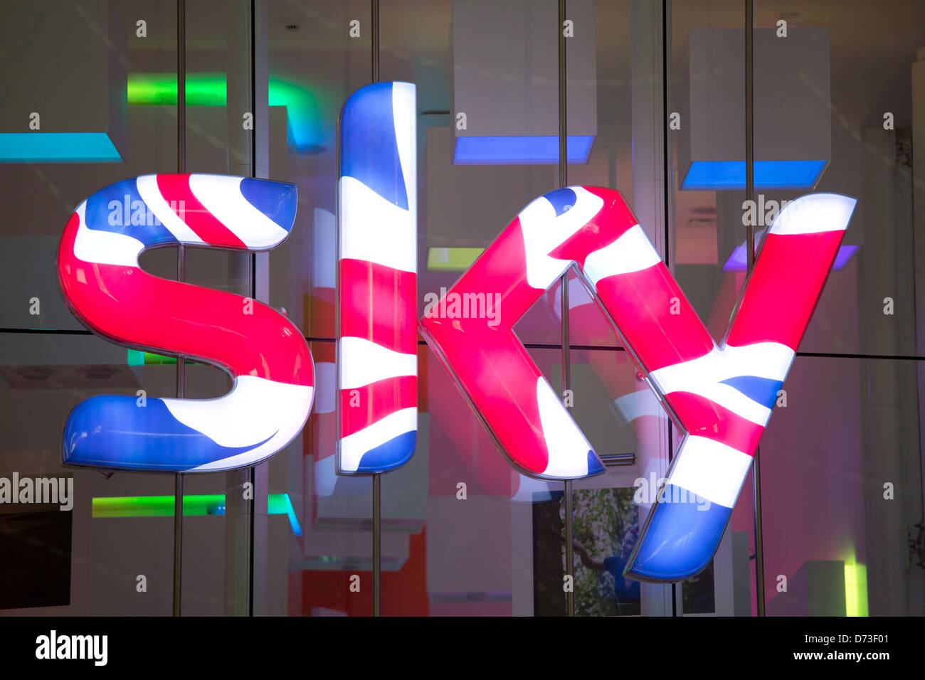 London, United Kingdom, logo sports payTV broadcaster Sky Stock Photo