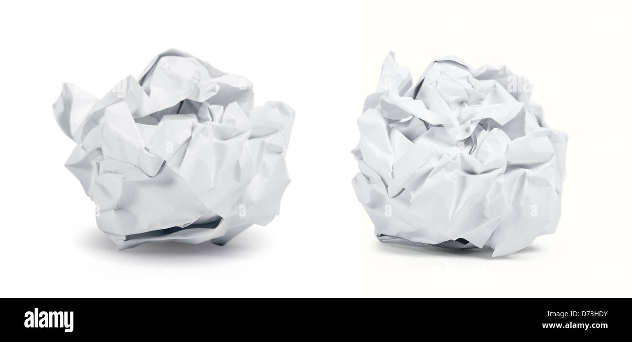 Crumpled paper balls isolated on white background. Clipping path included. Stock Photo