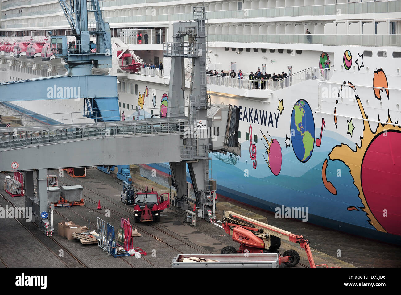 Bremerhaven, Germany, arrival of the cruise ship Norwegian Breakaway Stock Photo
