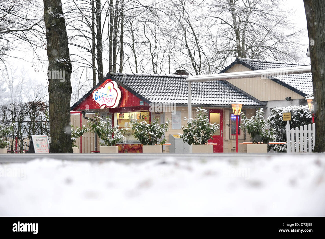 Oldenburg, Germany, already Opened ice cream in winter temperatures