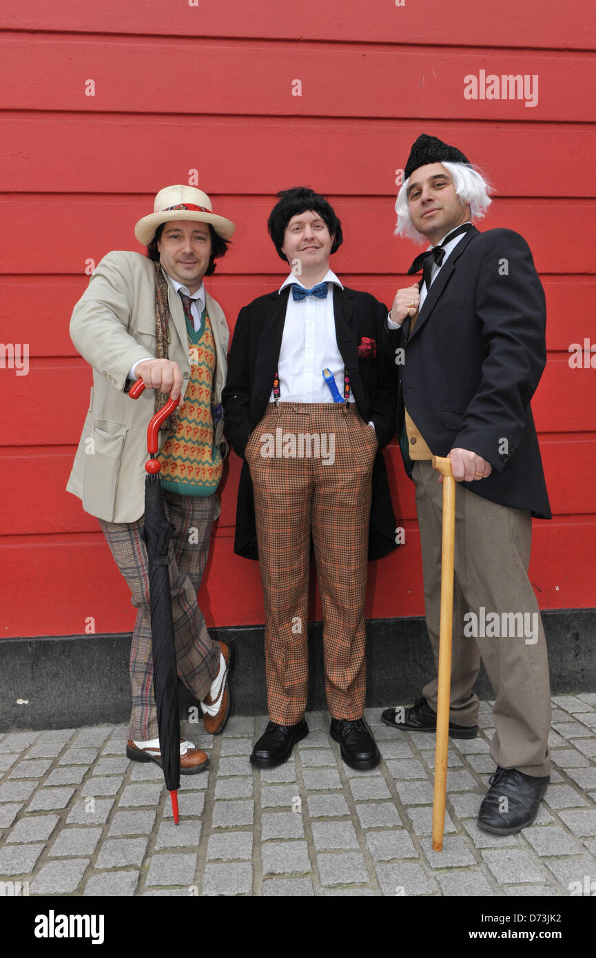Cosplay cosplayers dressing up Stratford, London, UK. 28th April 2013. Three 'Doctor Whos' at the costume parade. The Sci-Fi-London Costume Parade opens the 12th annual International Festival of Science Fiction and Fantastic Film held at Stratford Picture House in East London. Alamy Live News Stock Photo