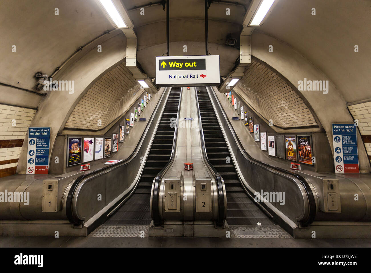 Underground station escalators, London, England, UK Stock Photo