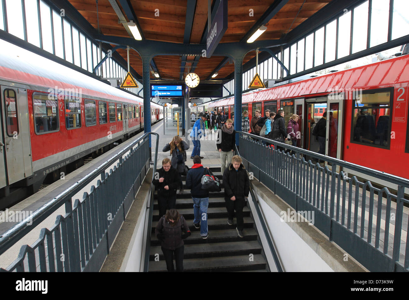 Flensburg, Germany, passengers on the platform at Flensburg Station