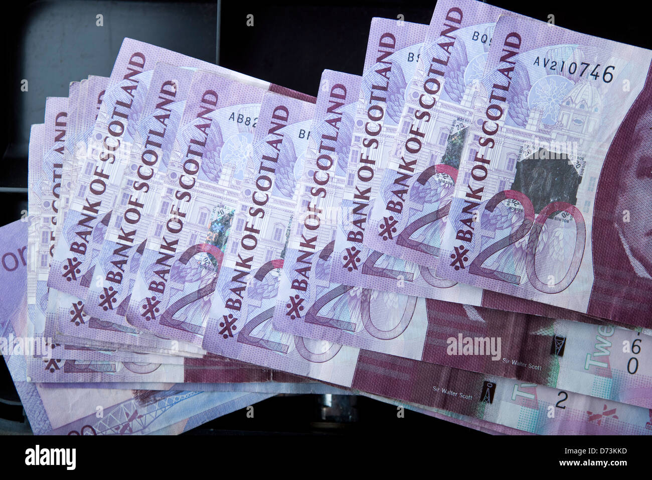 A pile of Scottish paper Currency. Stock Photo