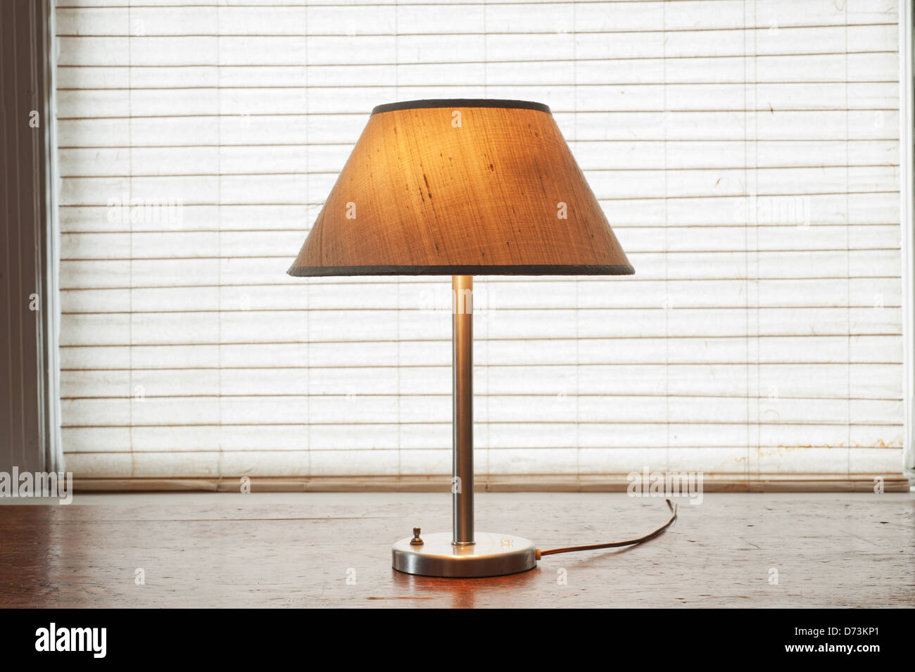 lamp, curtain, light, table, wood Stock Photo