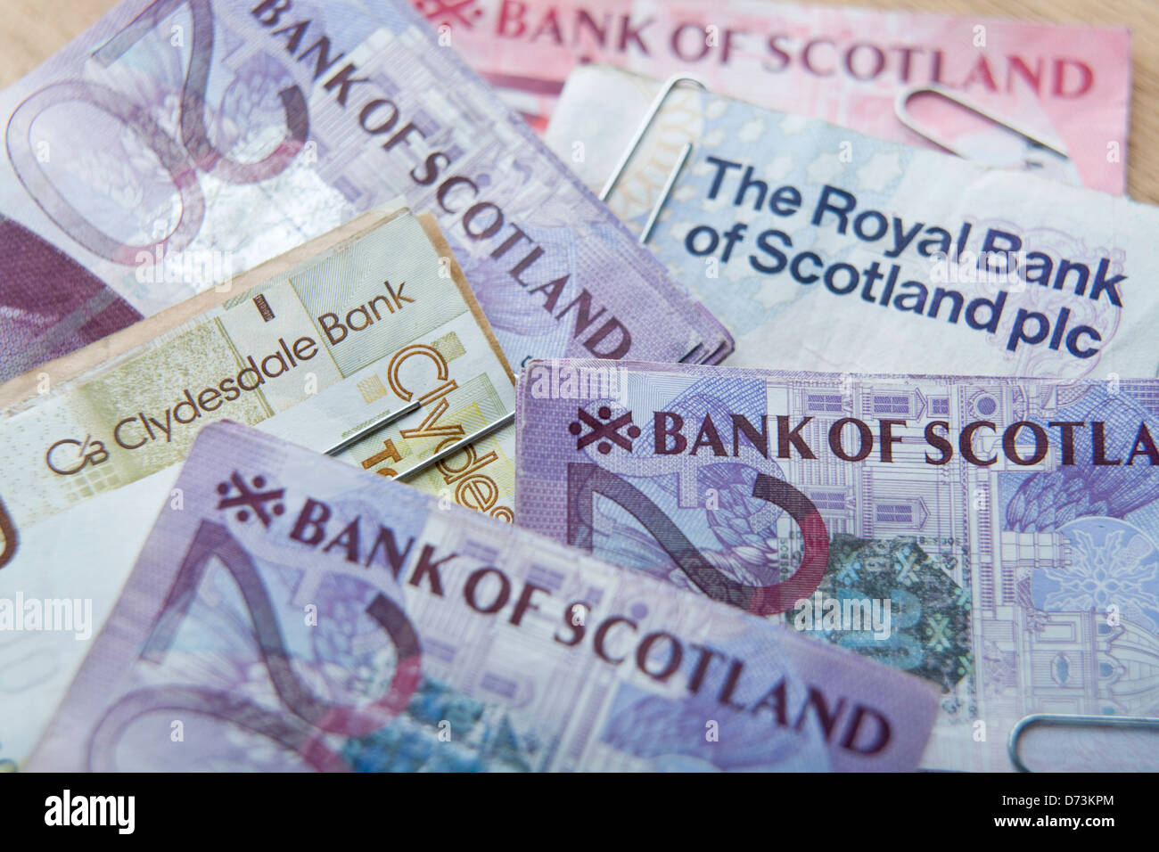 A pile of Scottish paper Currency. Stock Photo
