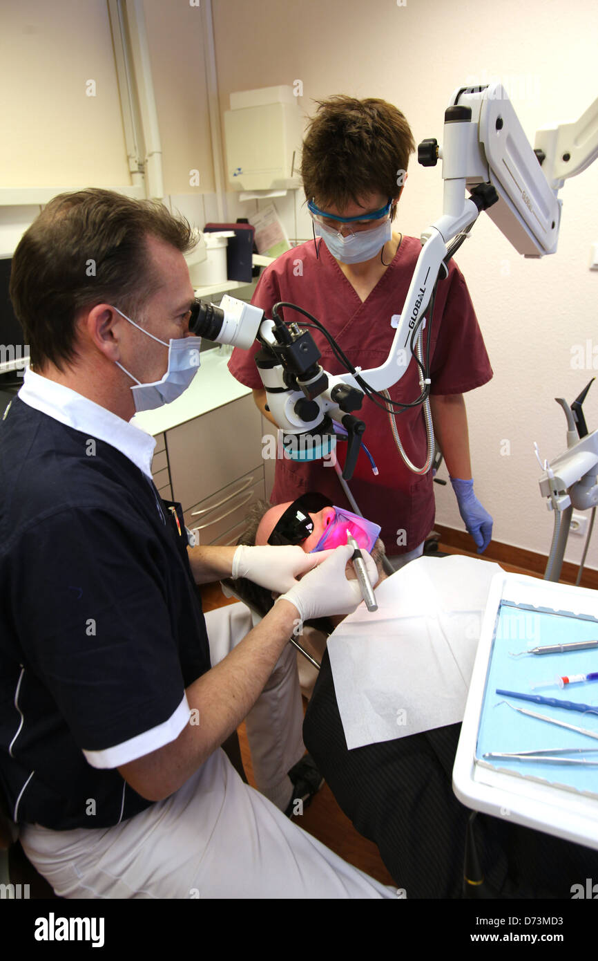 Wanderup, Germany, photoactivated disinfection at the dentist Stock