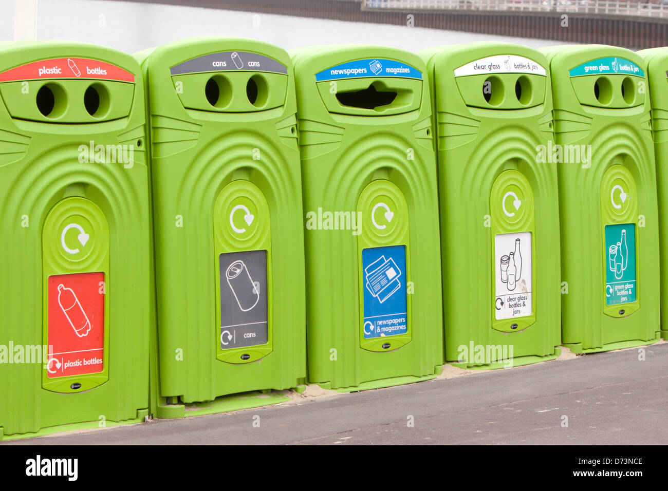 Recycling Bins, Weymouth, Dorset, England, UK Stock Photo Alamy