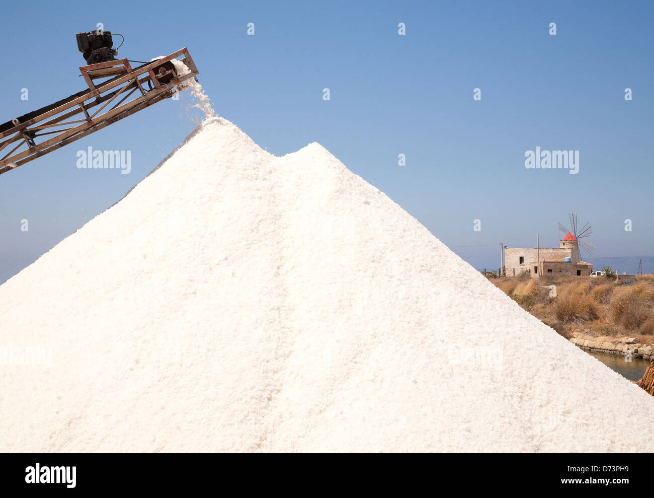 Salt extraction in Trapani district, Sicily, Italy Stock Photo