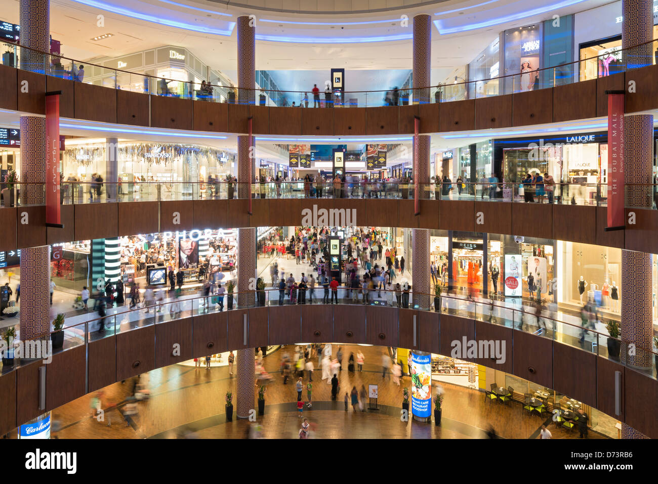 interior of atrium at  busy Dubai Mall in United Arab Emirates UAE Stock Photo