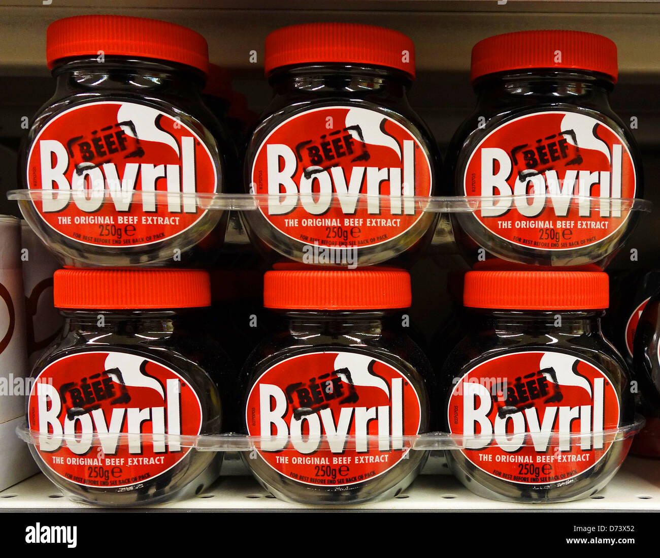Jars of Bovril in a UK supermarket Stock Photo