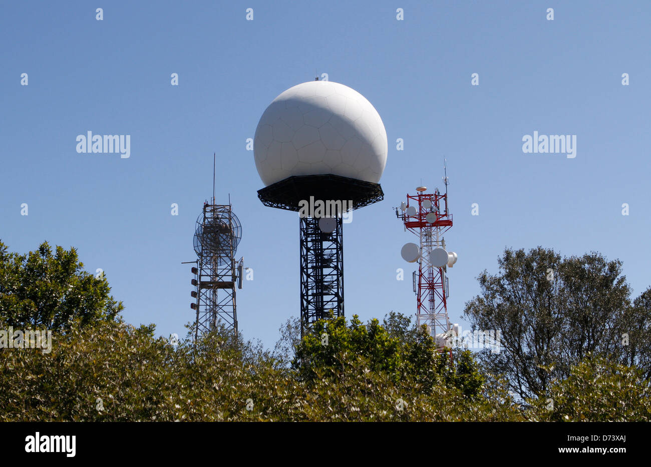Radar and com antennas seen in the Spanish island of Majorca Stock