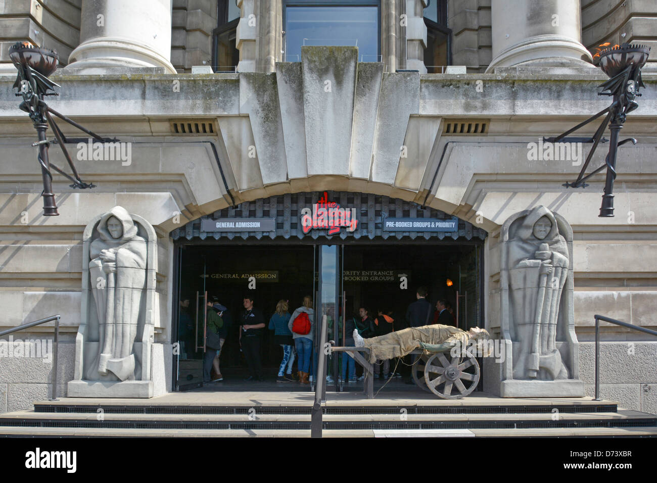 Old County Hall entrance to relocated London Dungeon a tourist haunted attraction creates gory & macabre historical events on South Bank England UK Stock Photo