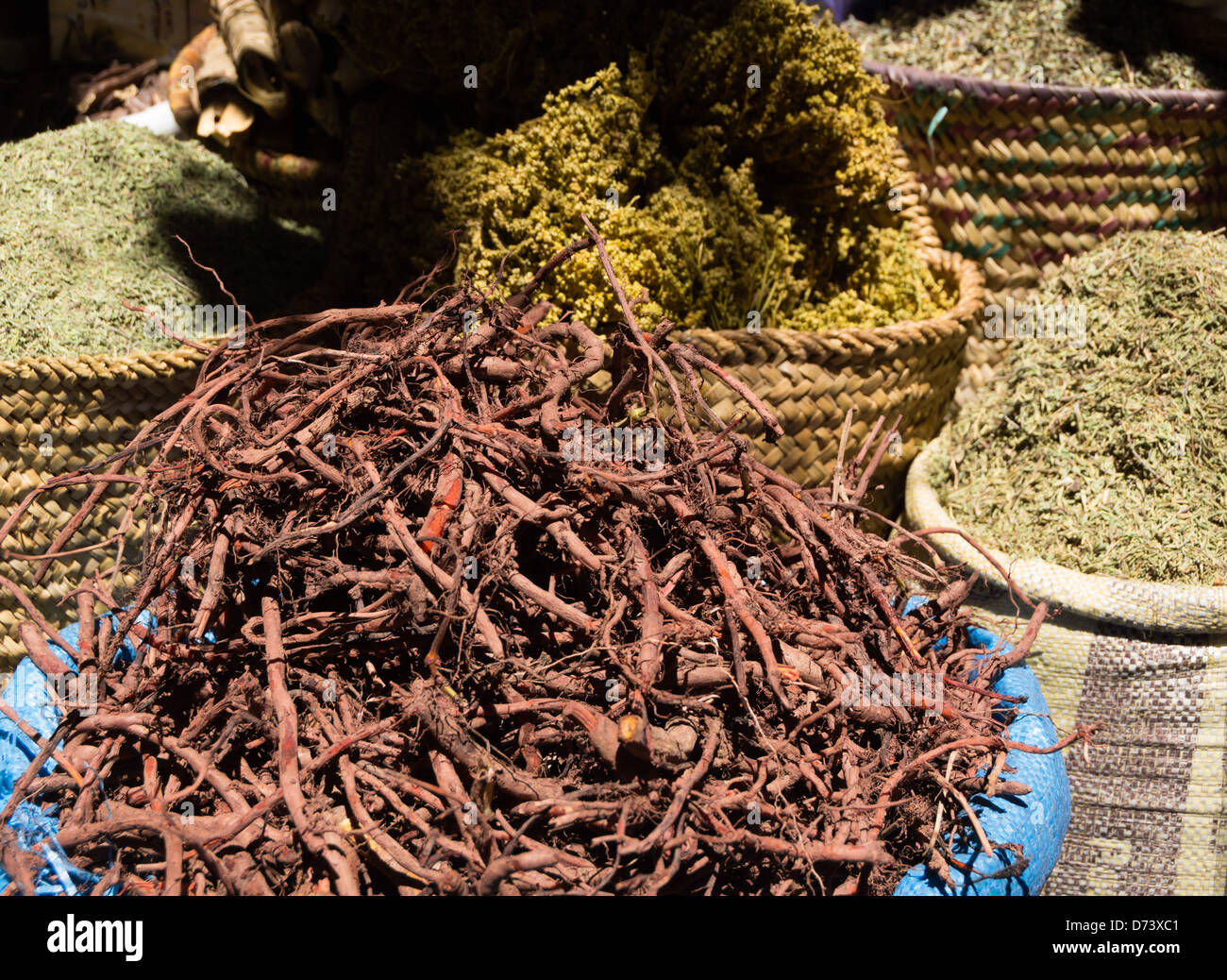 Marrakesh - licorice root in souk market. Stock Photo