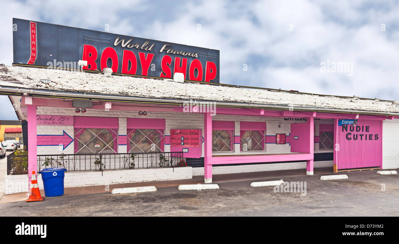 The World Famous Body Shop, a shabby strip club in San Diego, California. Stock Photo