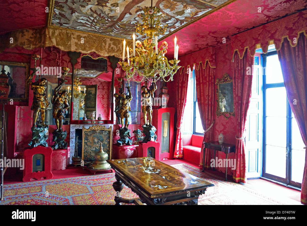 The Red Room at Hauteville House (Victor Hugo's house), Hauteville, St Peter Port, Guernsey, Channel Islands Stock Photo