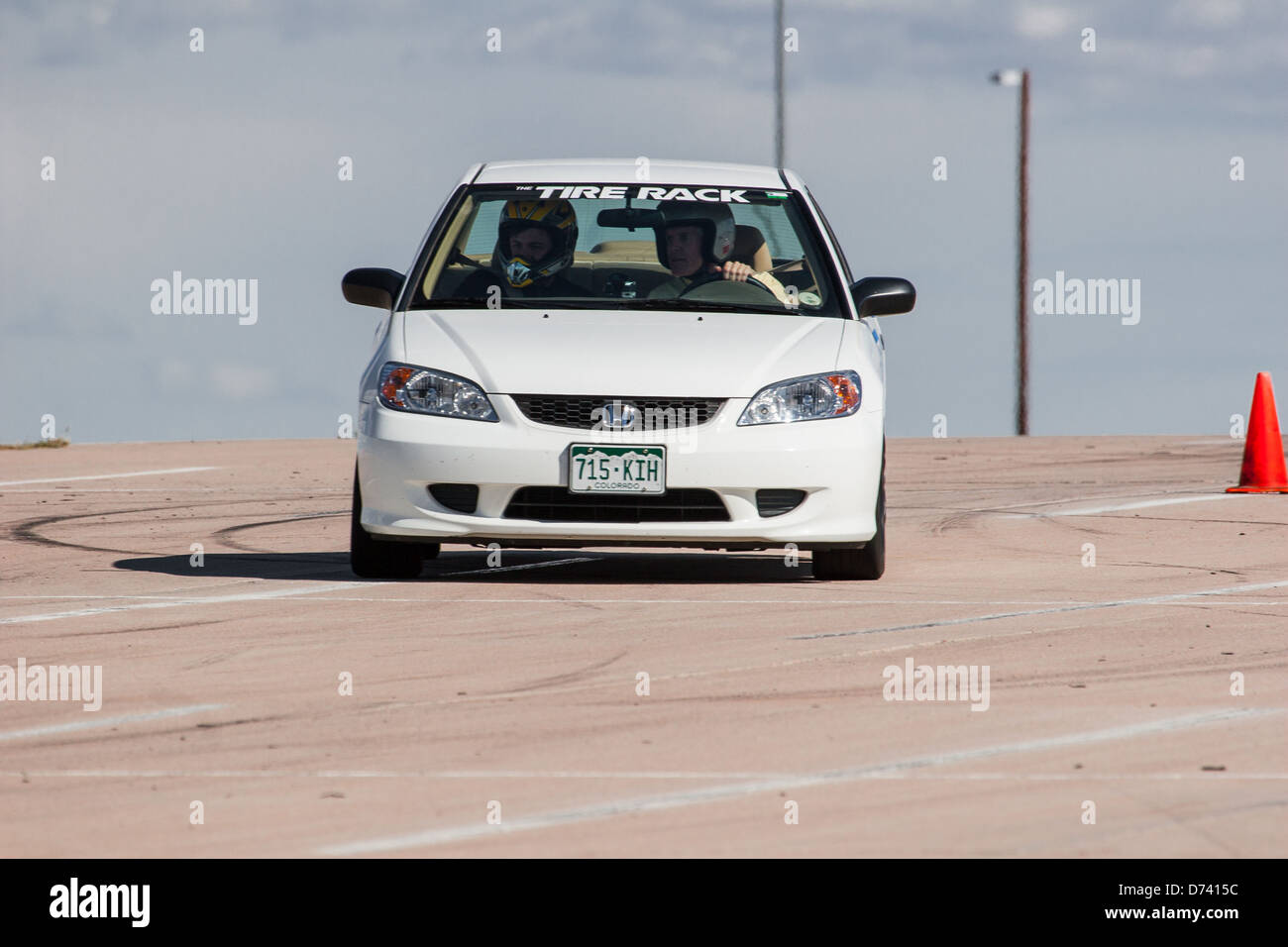 A 1998 White Honda Prelude SH in an autocross race at a regional Sports Car Club of America (SCCA) event Stock Photo