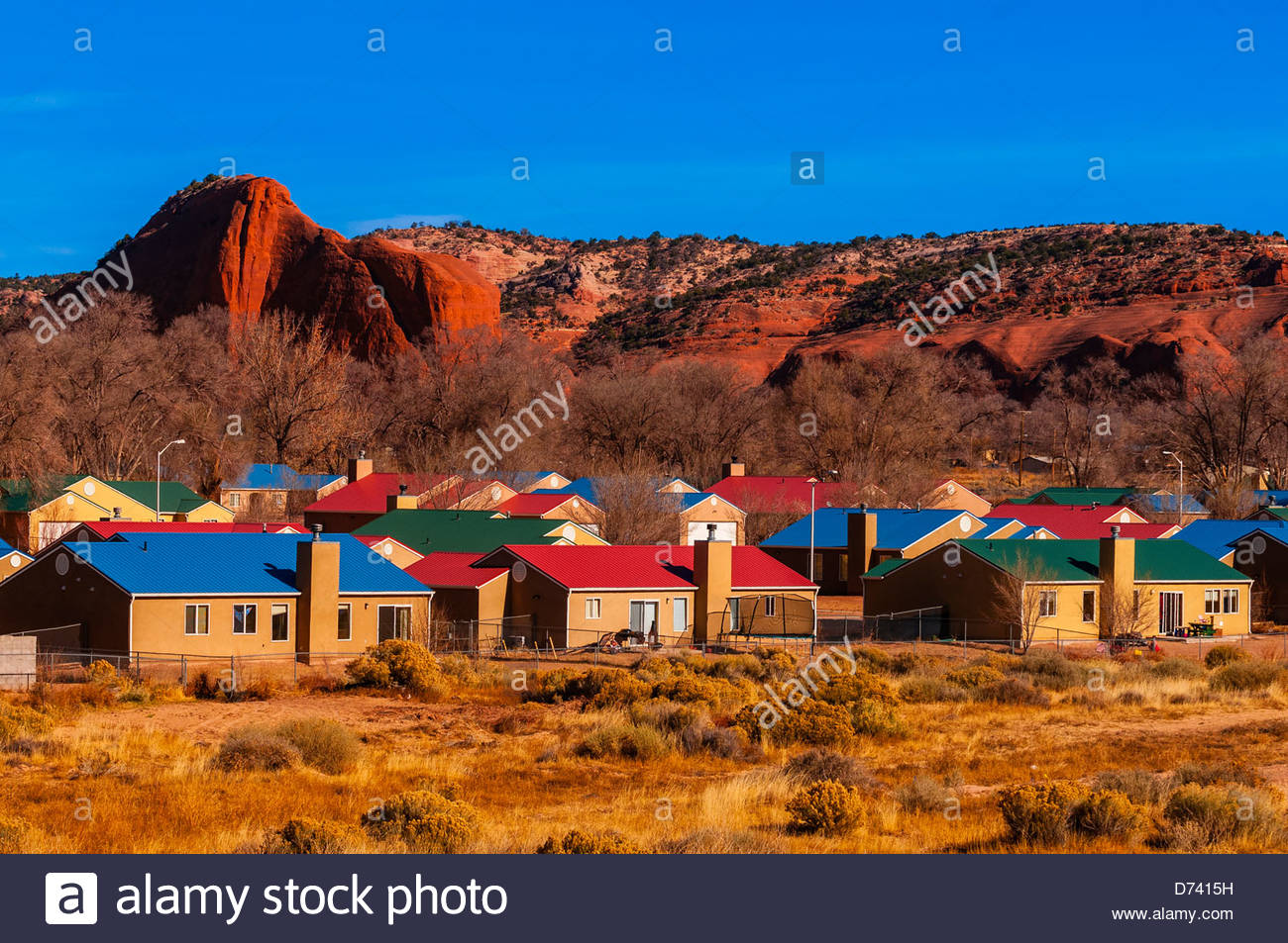 Houses, Navajo Wingate Village, Navajo Nation, Church Rock, New Stock