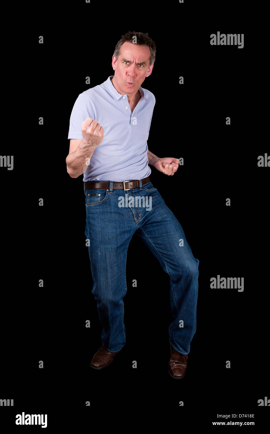 Middle Age Man Doing Funny Dance Pose Black Background Stock Photo