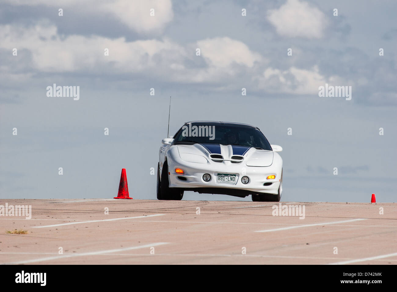 A white sports car in an autocross race at a regional Sports Car Club of America (SCCA) event Stock Photo