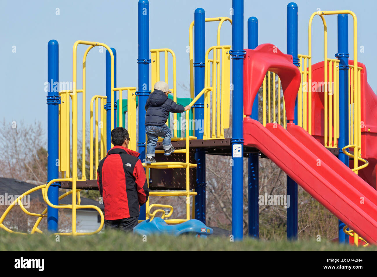 Children's Playground, Slides on School Grounds Stock Photo