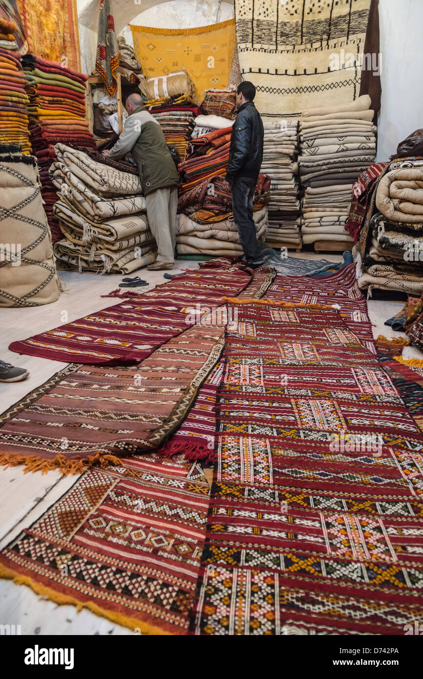 Morocco, Marrakesh carpets for sale in the souk Stock Photo Alamy