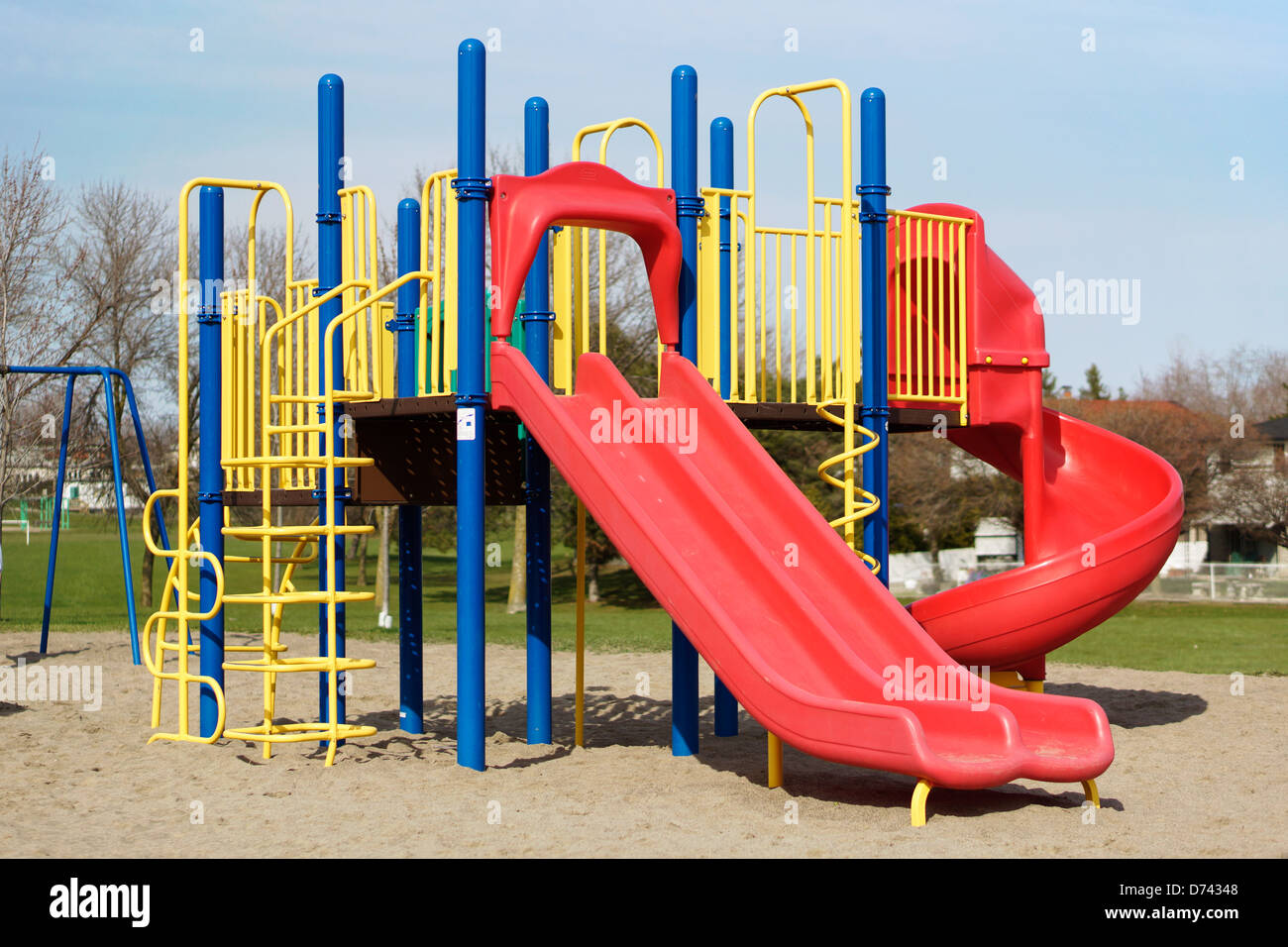 Children's Playground Slides, School Grounds Outdoors Stock Photo