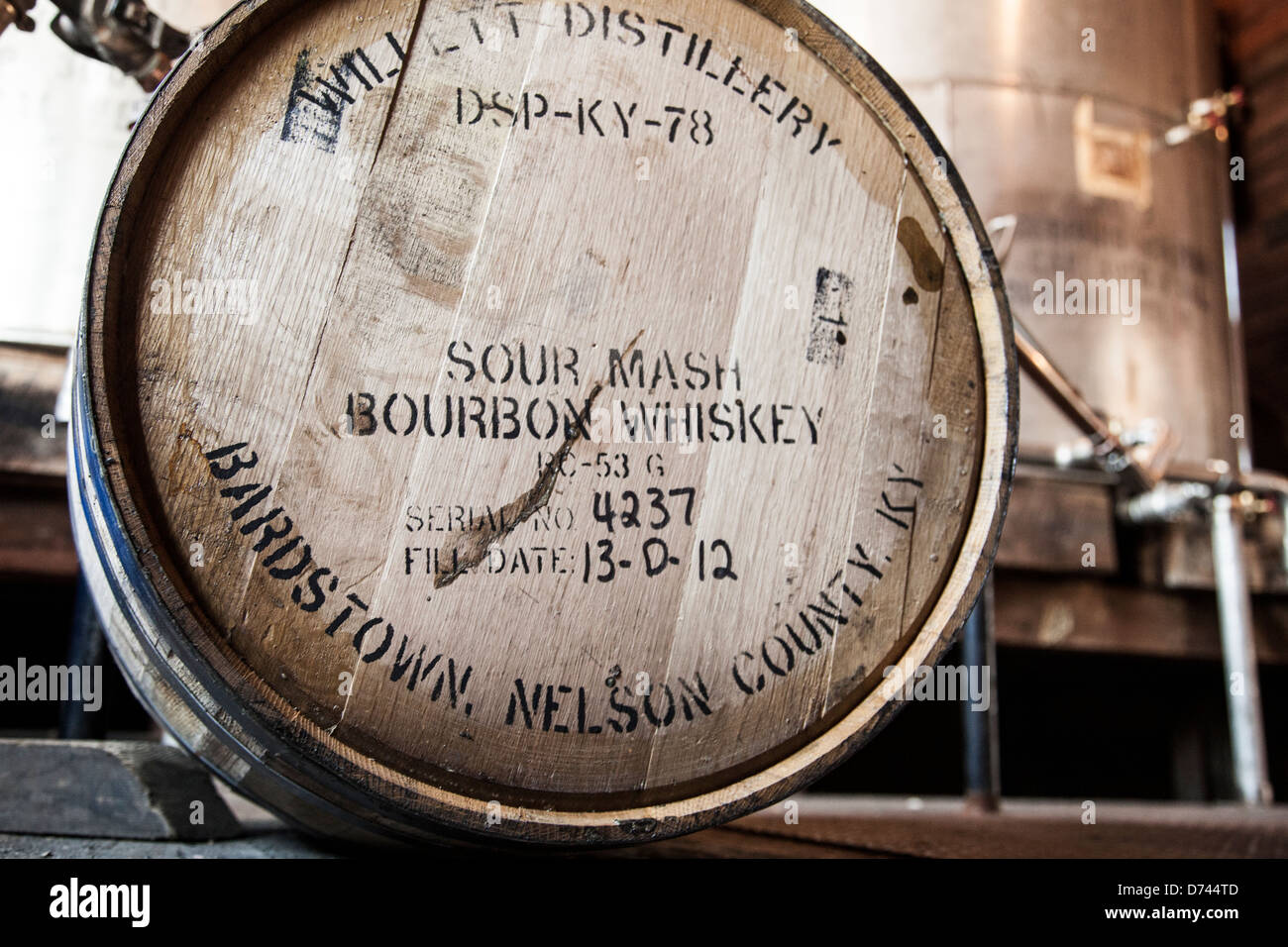 Bourbon barrel being filled Stock Photo