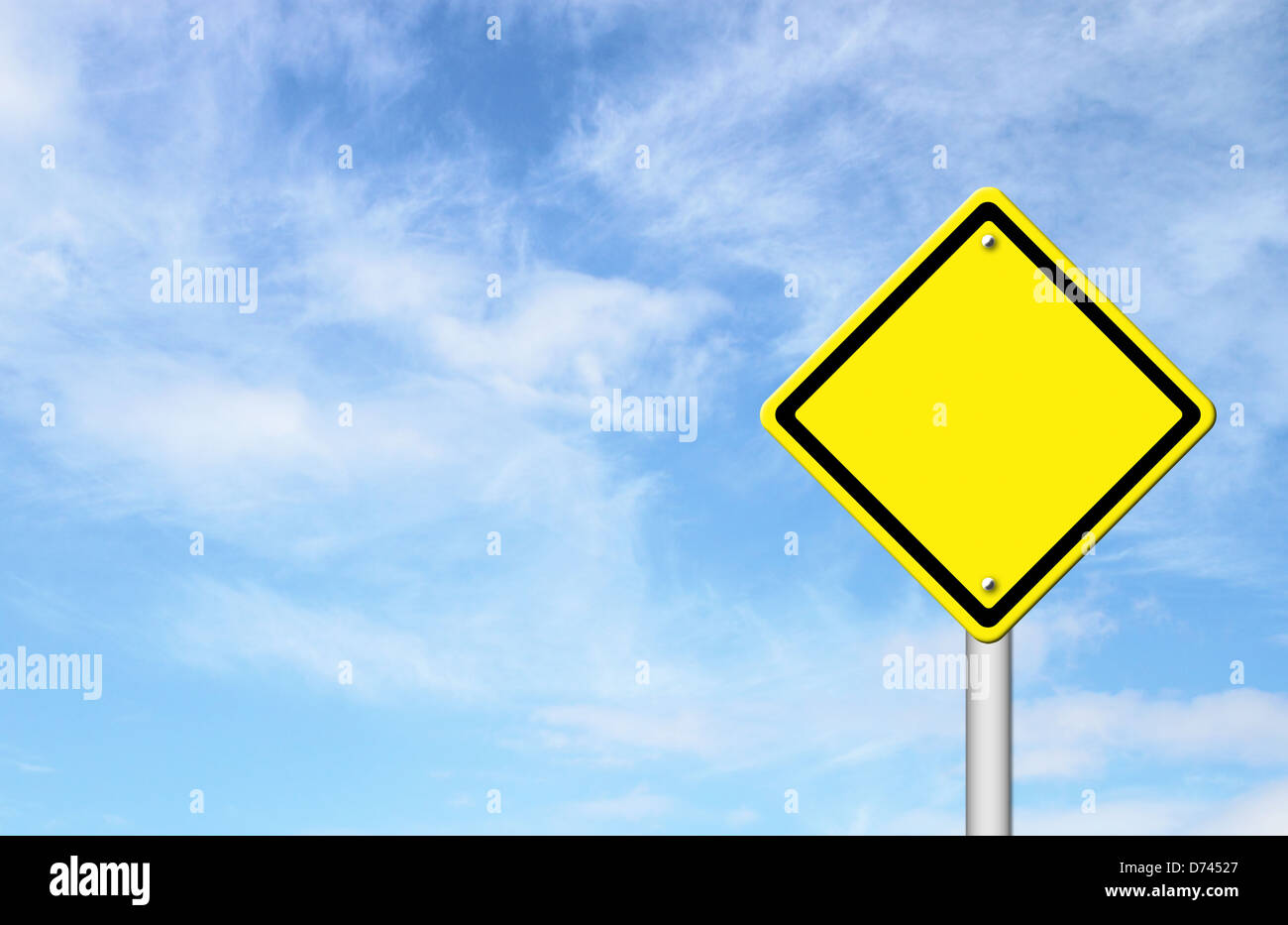 blank yellow traffic sign with blue sky background Stock Photo - Alamy