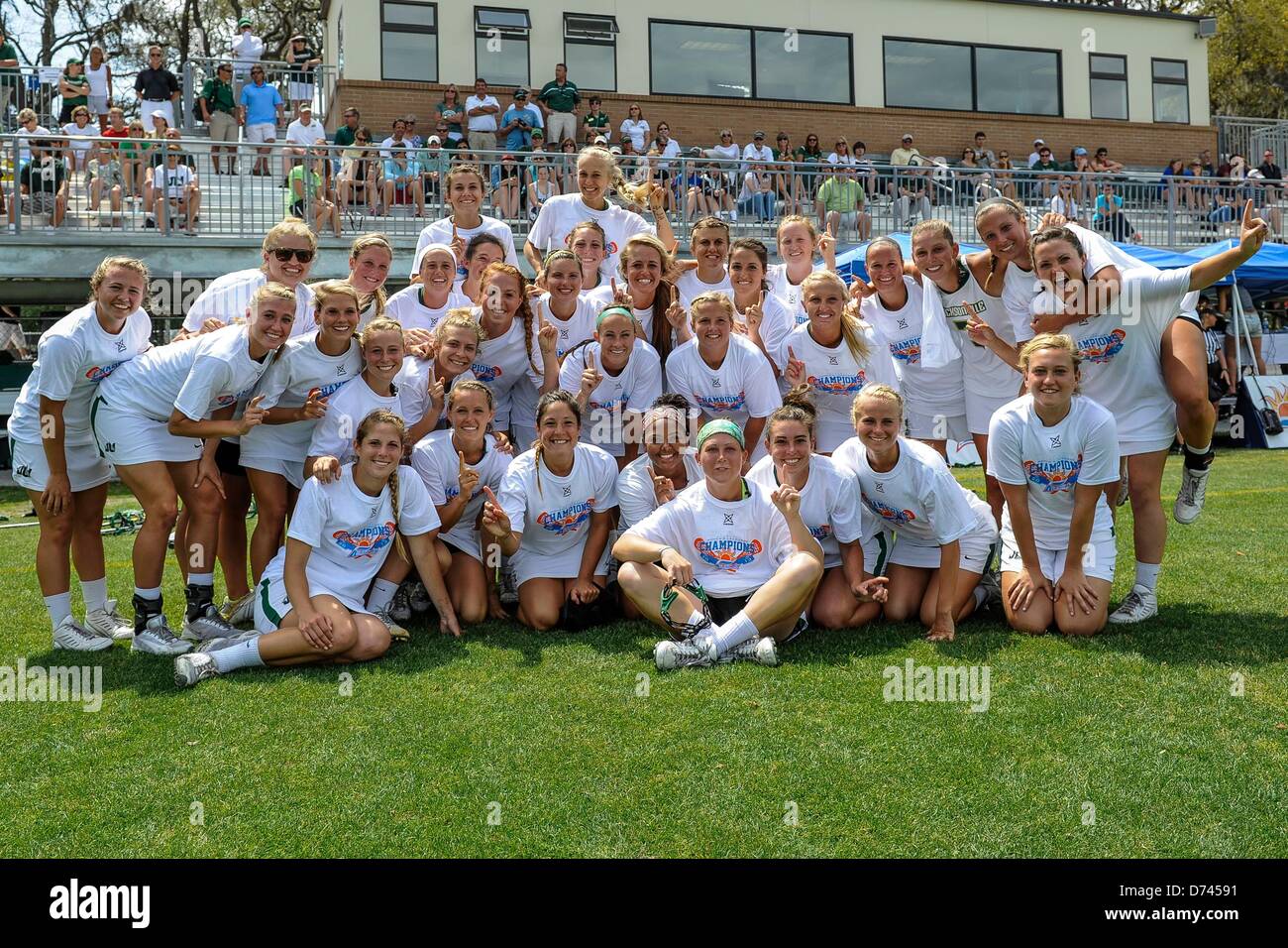 April 28, 2013 Jacksonville women's lacrosse team poses after winning the inaugural Atlantic
