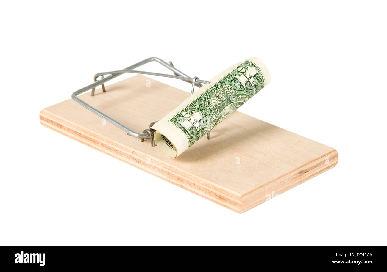 A mouse trap with money on it Stock Photo
