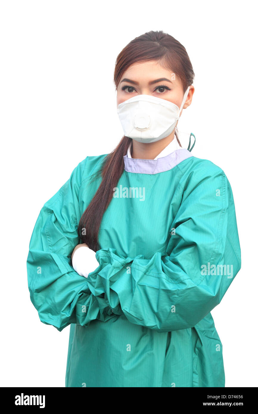 female doctor wearing a green scrubs with mask Stock Photo Alamy