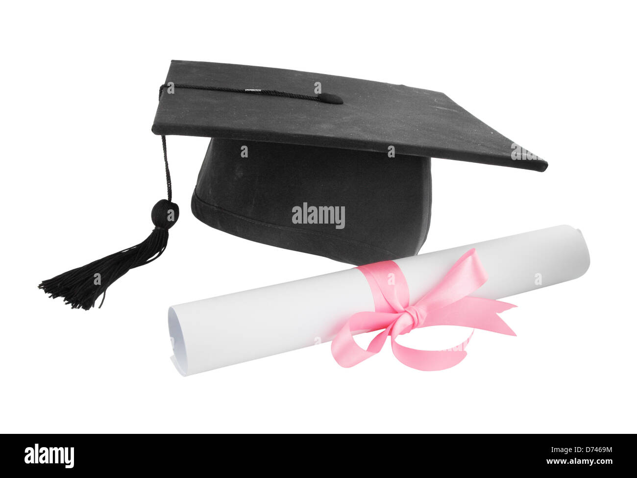 Graduation cap and diploma on white background Stock Photo - Alamy