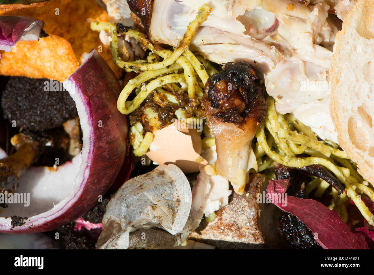 Food waste in a food recycling bin. UK, 2013.. Stock Photo