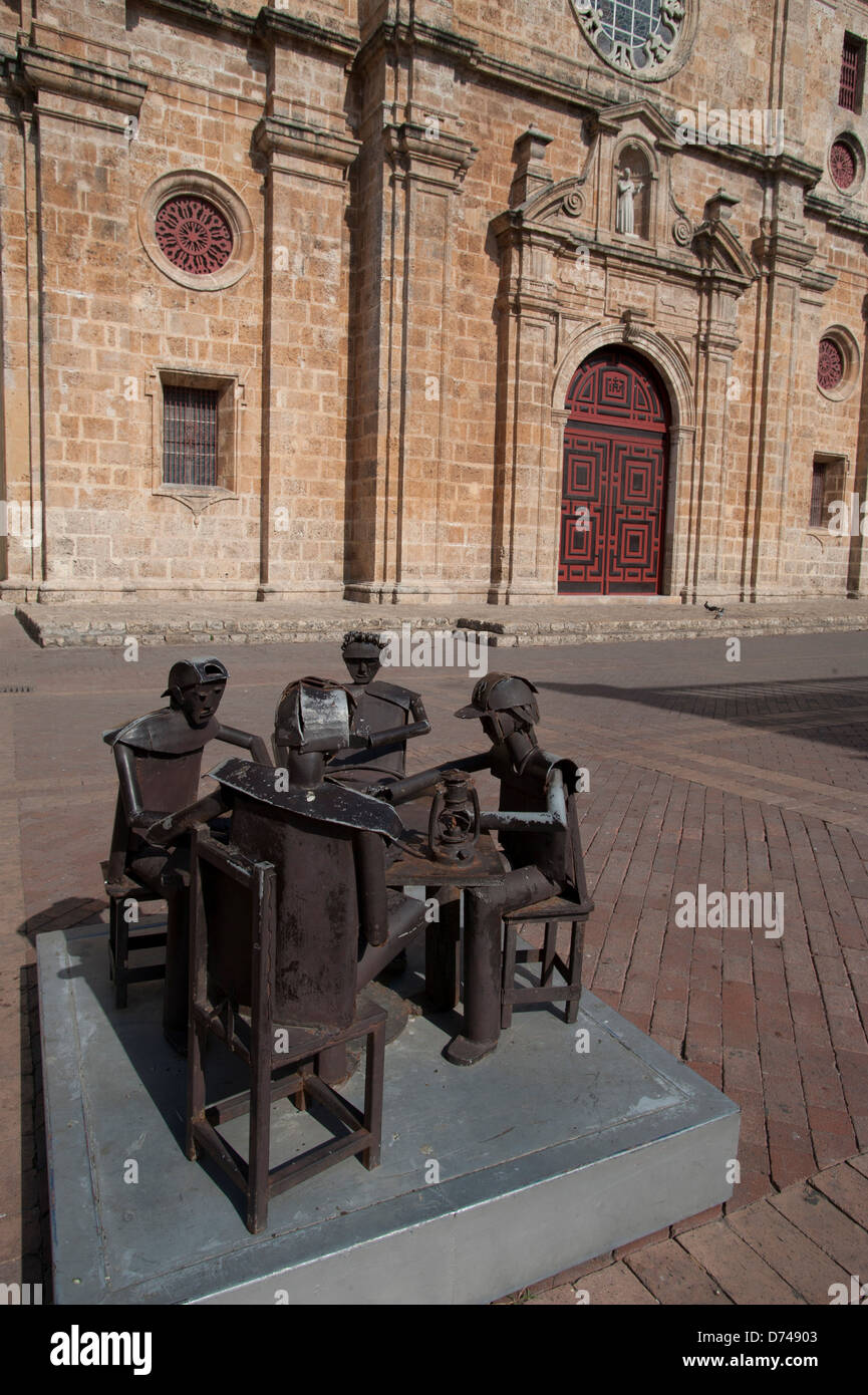 Metal Sculptures On San Pedro Plaza San Pedro Claver Church In
