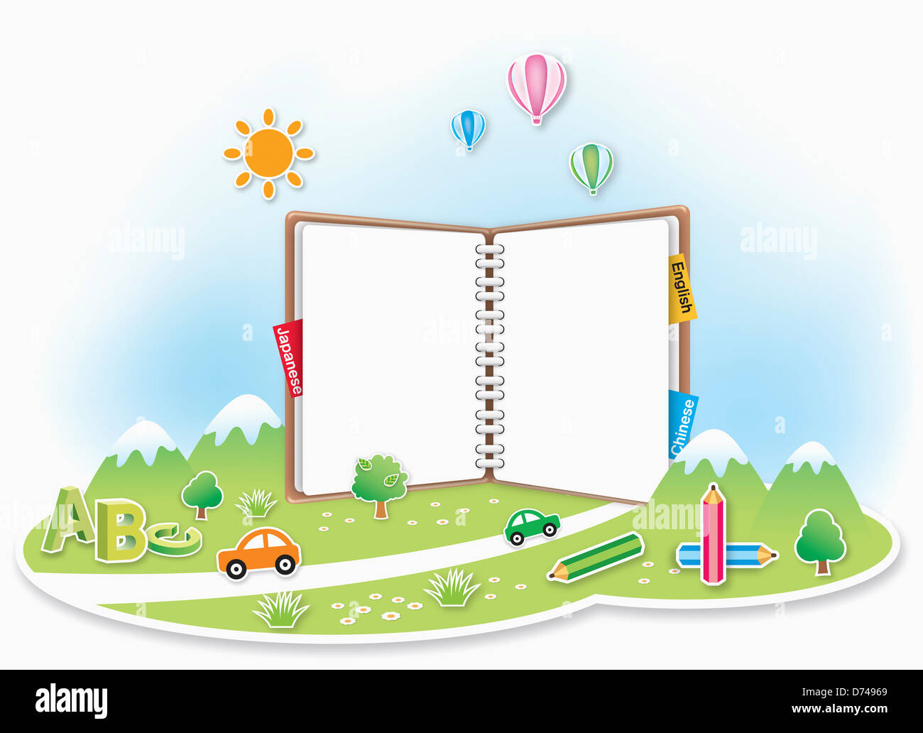 illustration of study land featuring notebook Stock Photo